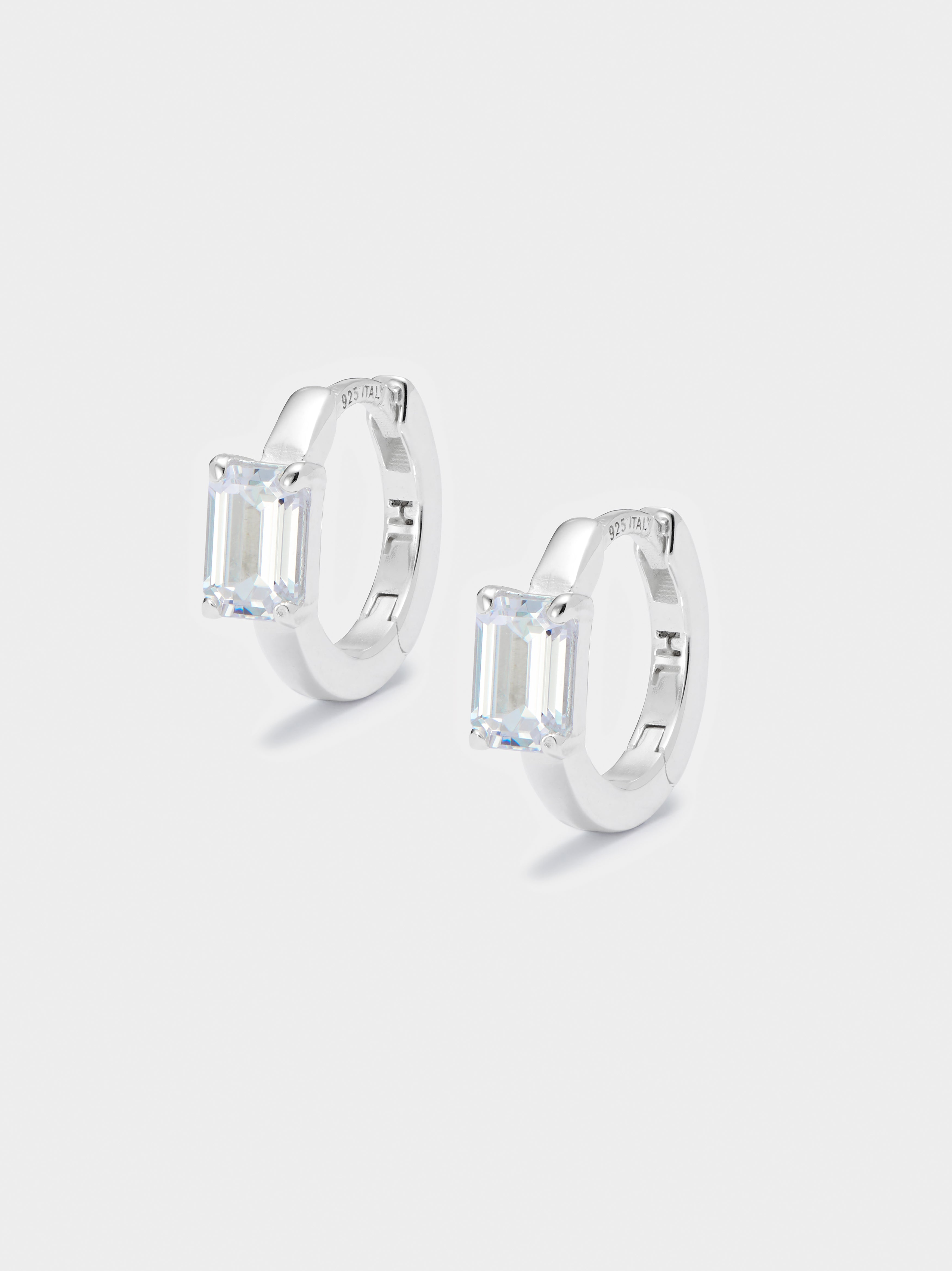 White Emerald Cut Hoop Earrings