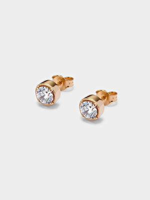 Gold White Round Stud Earrings