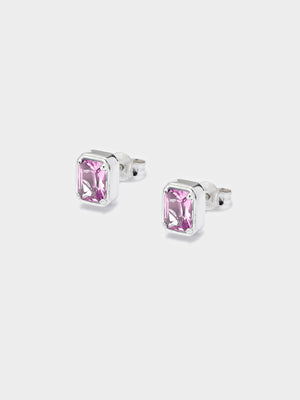 Pink Emerald Cut Stud Earrings
