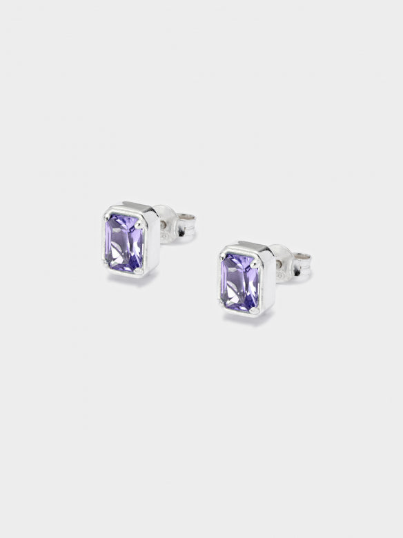 Lilac Emerald Cut Stud Earrings