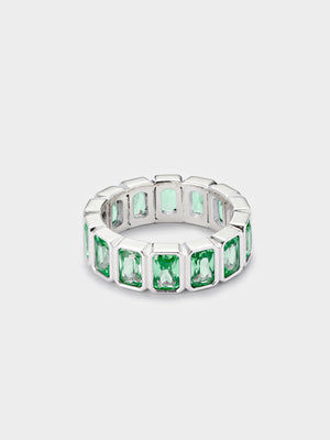 Green Emerald Cut Eternity Ring