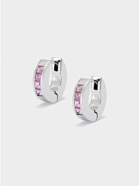 Pink Princess Cut Hoop Earrings