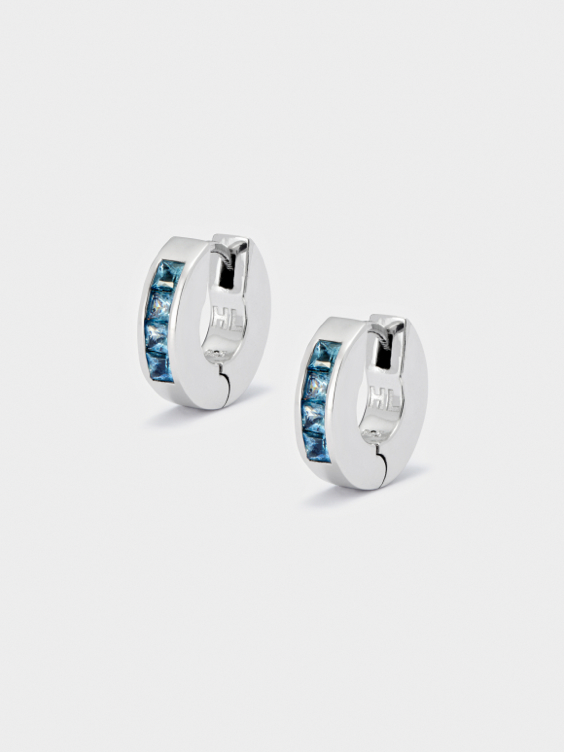 Blue Princess Cut Hoop Earrings