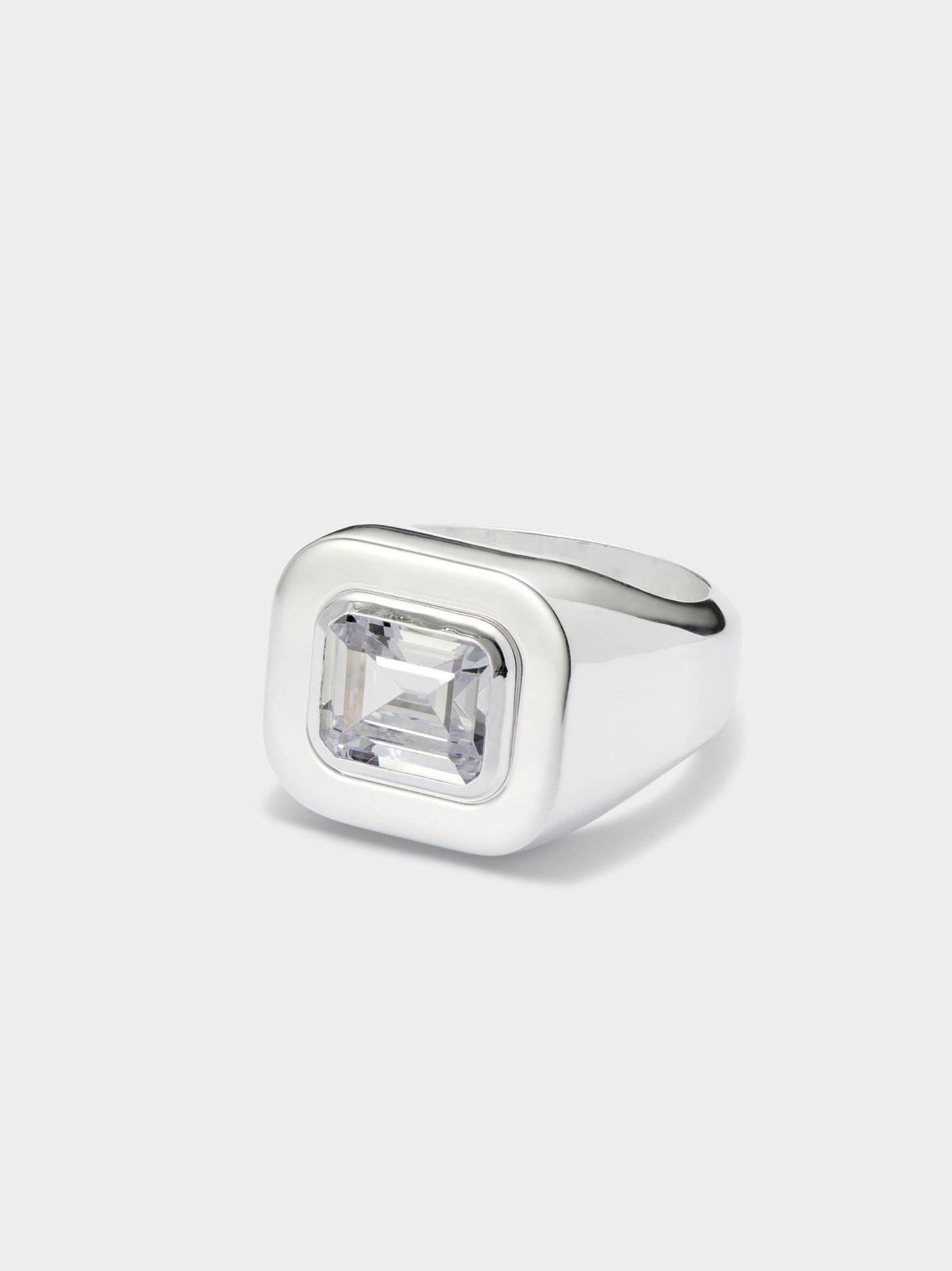 SS23 White Emerald Cut Signet Ring