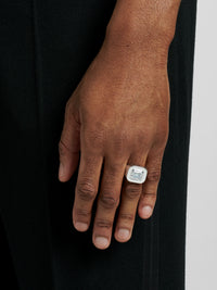 White Emerald Cut Signet Ring