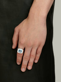 SS23 Blue Emerald Cut Signet Ring